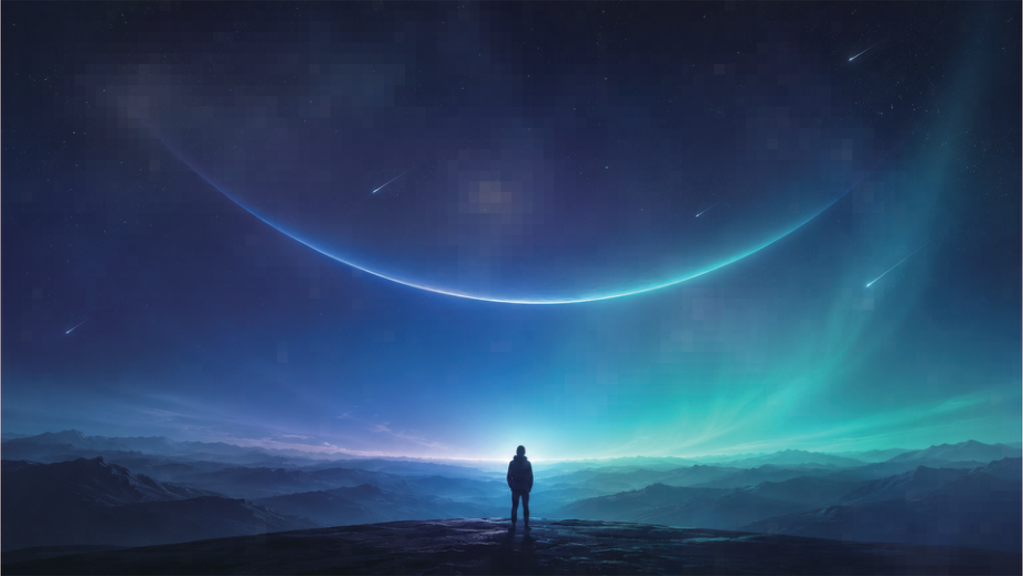Horizon Startup · A figure looking out at a glowing horizon